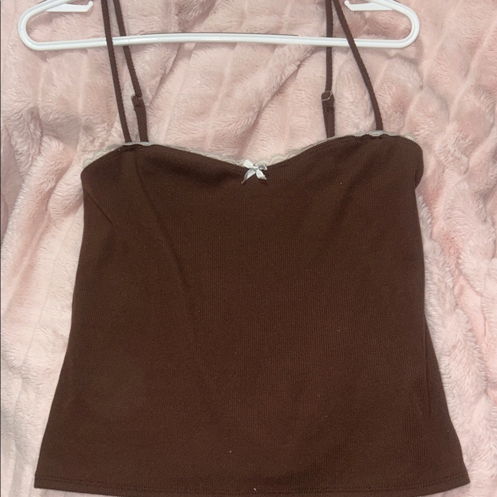 Electric Chocolate Brown Camisole bow lace top